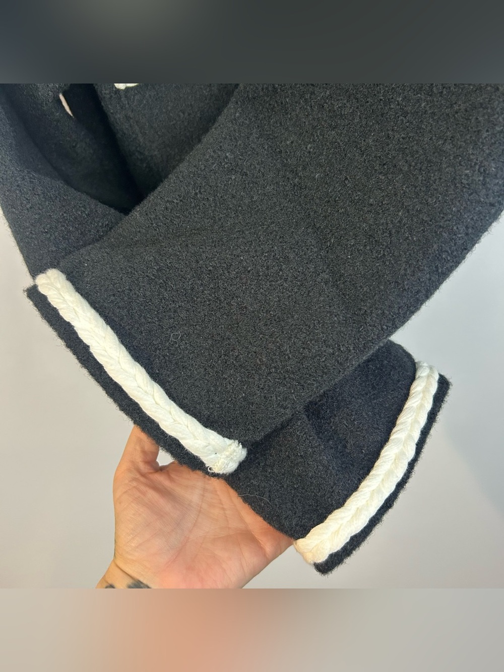 J.Crew Cropped Boucle Yarn Lady Black/White Fleece Boxy Jacket Size Xl - Picture 11 of 14